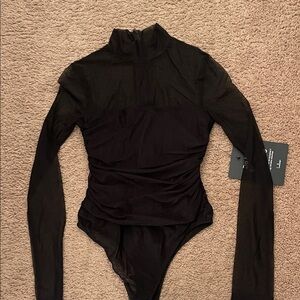 Lulu's Black Mesh Mock Neck Long Sleeve Bodysuit